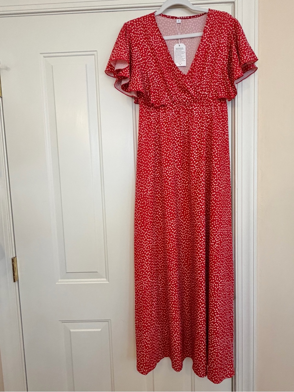 Red Polka Maxi Dress with Flutter Sleeves